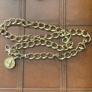 CAbi Gold Chain Belt with Medallion Charm; large in EUC